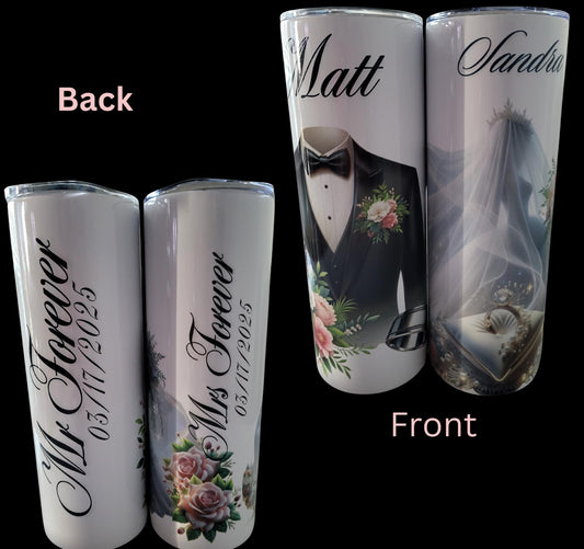 Personalized Wedding Tumblers Set: Bride and Groom Design, Insulated Travel Cups
