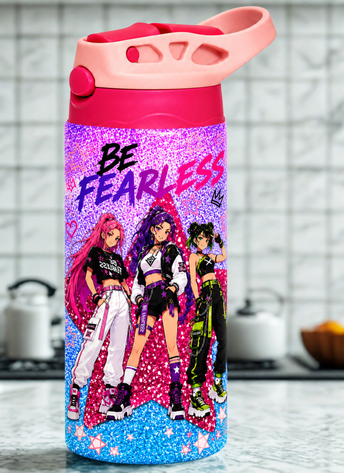 Girls Water Bottle – Personalized Kids' Stainless Steel Bottle/ 12 OZ/ Inspired by K-pop