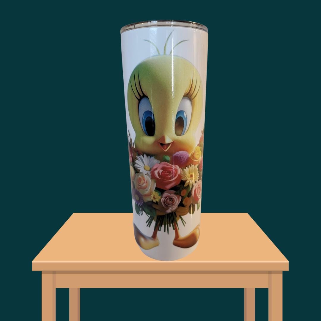 Personalized Tweety Bird Tumbler: 20oz Stainless Steel Floral Travel Cup
