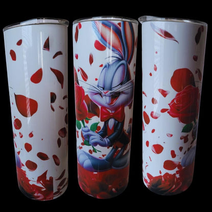 Flirty Tumbler – 20oz Stainless Steel Cup with Roses, Personalized Cartoon Drinkware for Fans