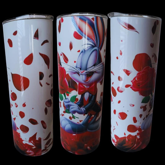 Flirty Tumbler – 20oz Stainless Steel Cup with Roses, Personalized Cartoon Drinkware for Fans