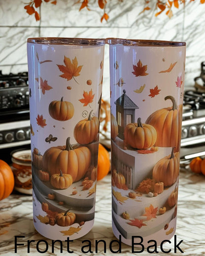 Autumn Pumpkin Tumbler: 20 oz Stainless Steel Insulated Cup
