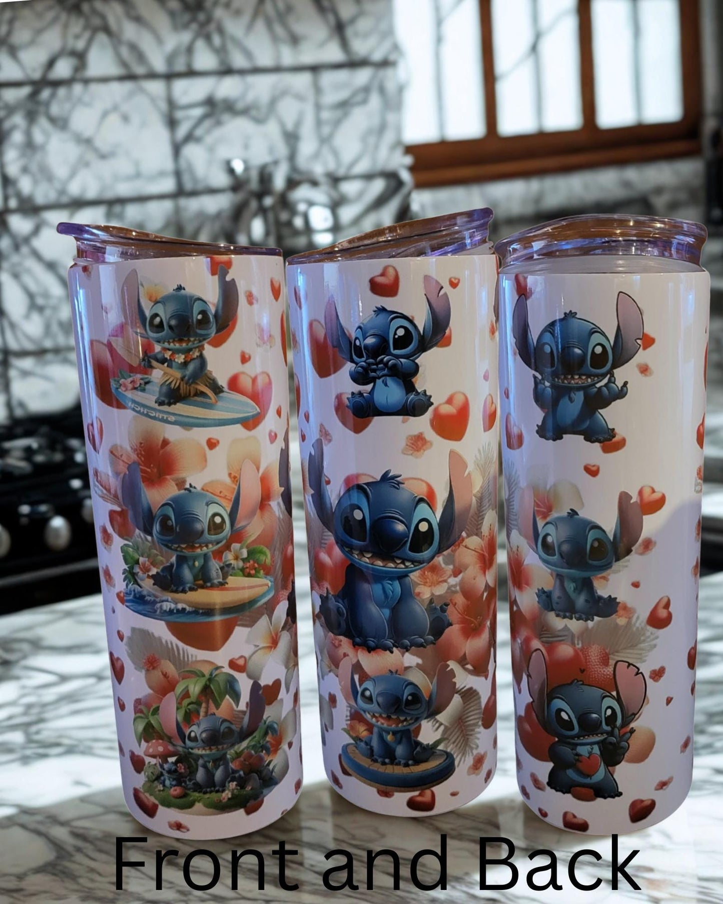 Tumbler – 20 oz Stainless Steel Cup – Heart and Flower Design