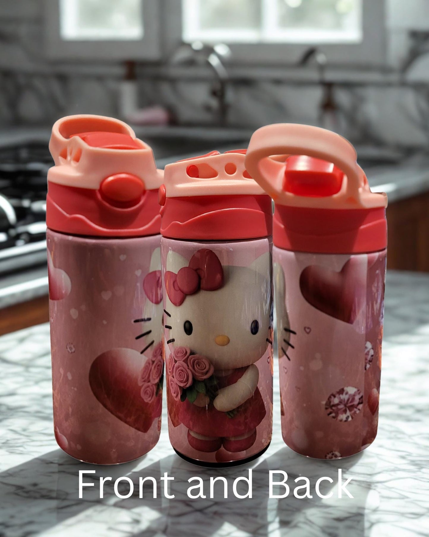 Kitty sippy cup: Pink Hearts, Leakproof, BPA-Free - 20oz