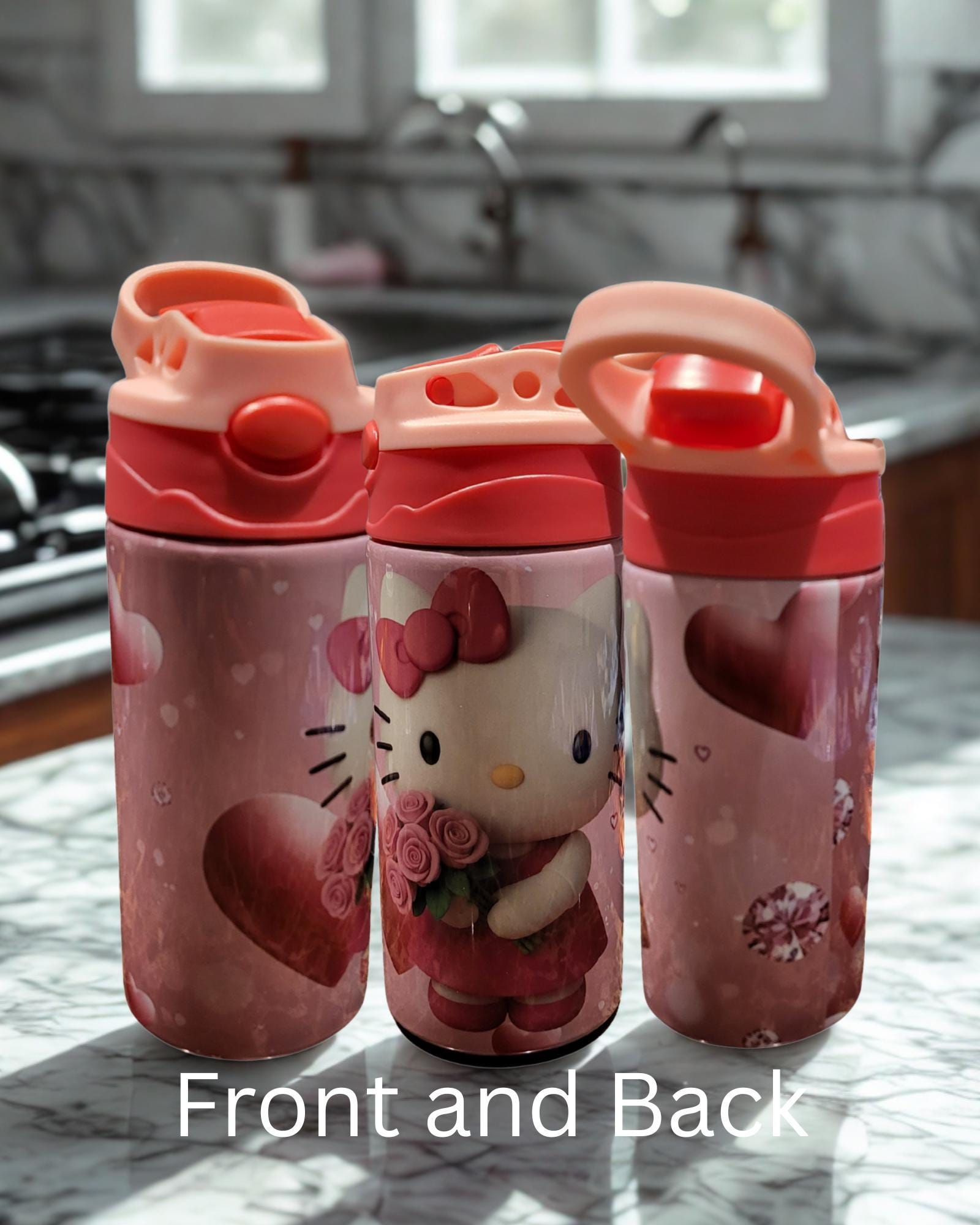 Kitty sippy cup: Pink Hearts, Leakproof, BPA-Free - 20oz