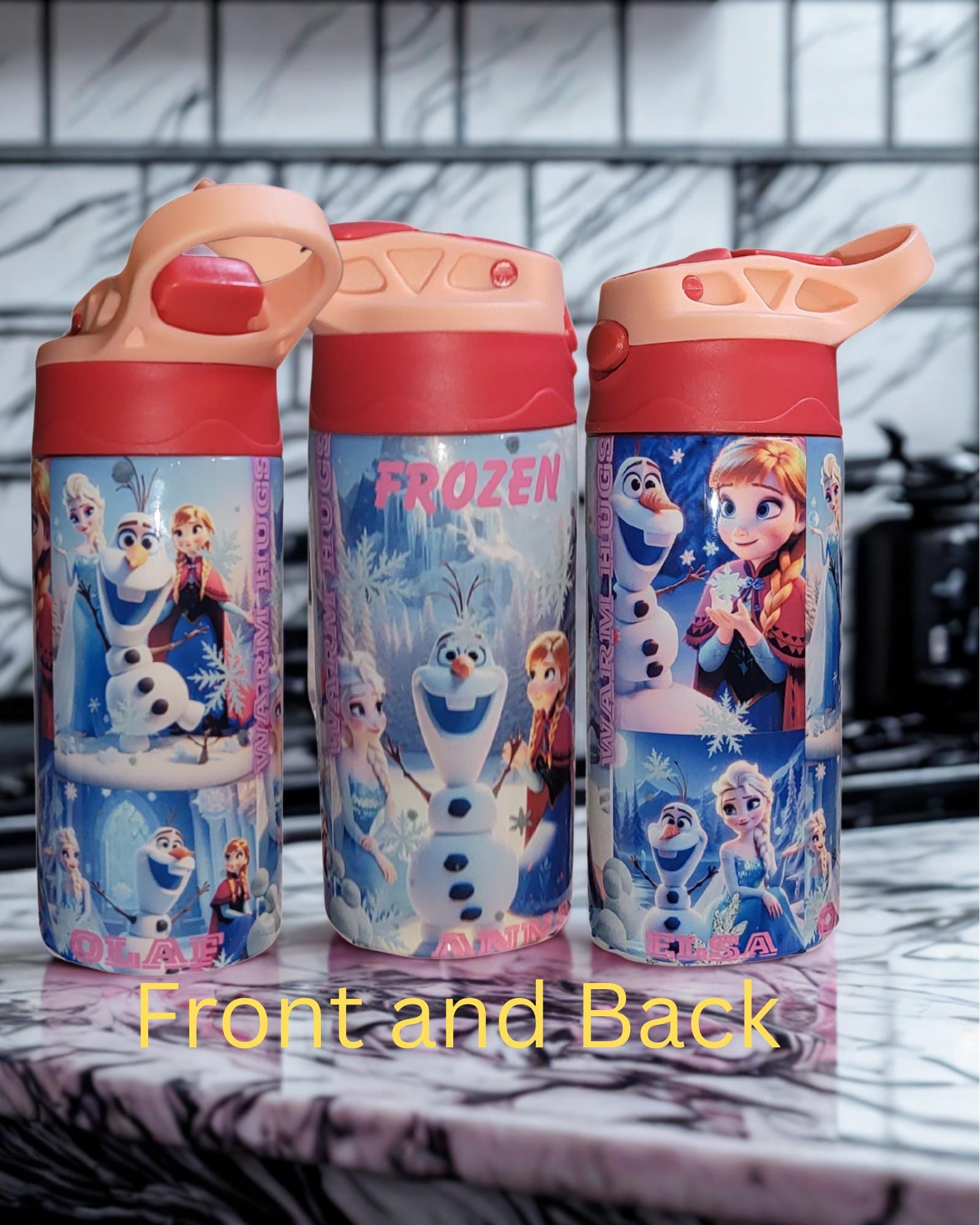 Frozen inspired Kids Water Bottle – 12oz with Straw Lid