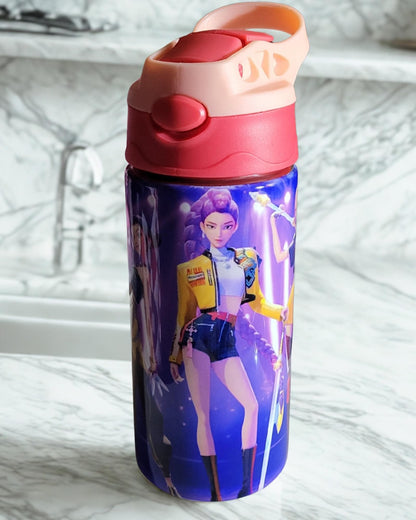 K-Pop Demon Hunter Water Bottle – Leakproof Flip Top Lid – 12 oz BPA-Free Plastic