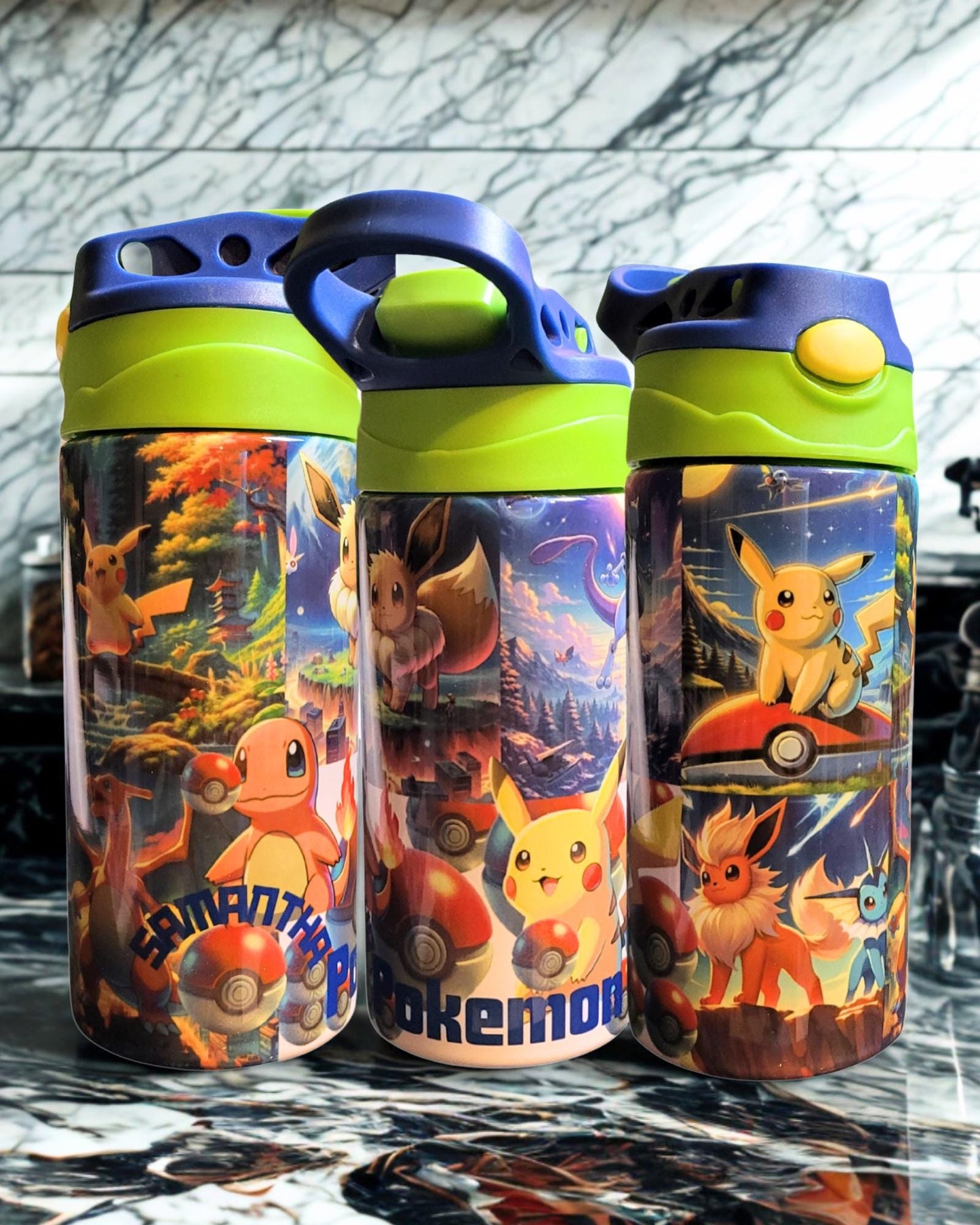 Kids Water Bottle – 12oz Stainless Steel Sublimation Bottle with Flip Lid – Choose favorite anime, and characters.