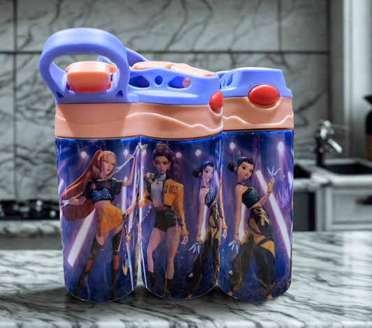 K-Pop Demon Hunter Water Bottle – Leakproof Flip Top Lid – 12 oz BPA-Free Plastic