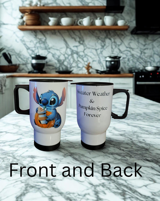 Personalized "Sweater Weather and Pumpkin Spice Forever” Stainless Steel Travel Mug – 15oz (450ml)