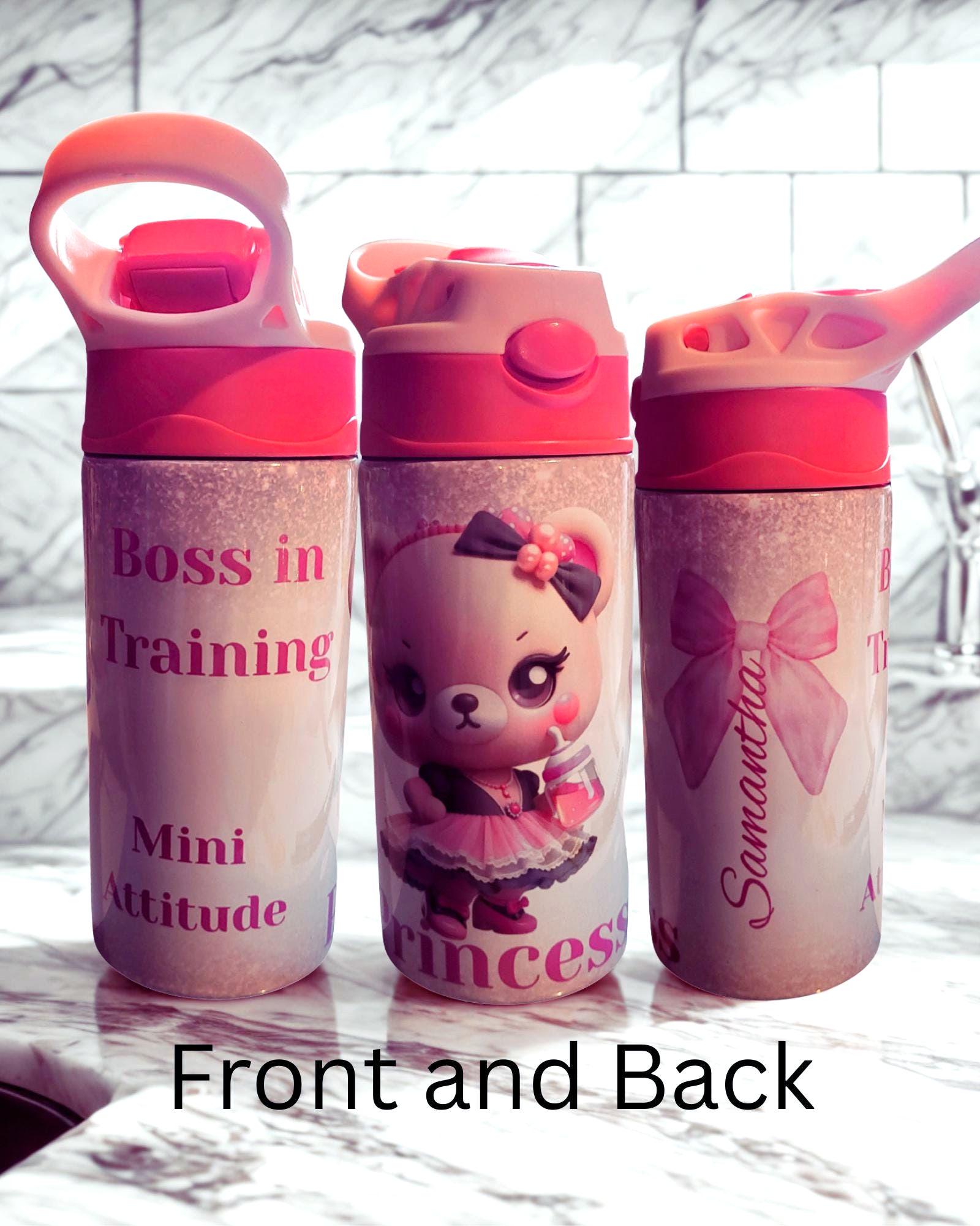 Personalized Princess Water Bottle: Pink Glitter "Boss in Training" Design