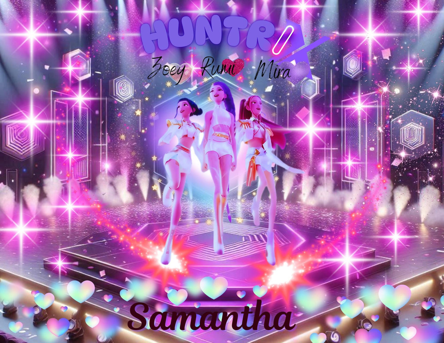 Huntrix/Saja Boys (the rival demon idol group) from Demon Hunter K-Pop Anime LED Glass Frame | 8x10 Light-Up Photo Panel with Wooden Base