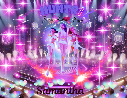 Huntrix/Saja Boys (the rival demon idol group) from Demon Hunter K-Pop Anime LED Glass Frame | 8x10 Light-Up Photo Panel with Wooden Base