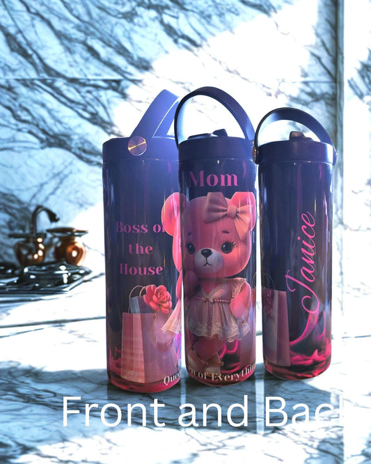 Personalized Mom Water Bottle and daughter sippy: Queen Bear Design - 20 oz Stainless Steel Tumbler and sippy cup