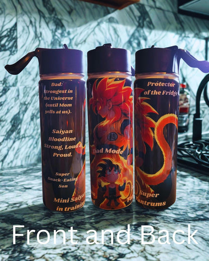 Personalized Dad and Son on white water bottle Set: Anime Design