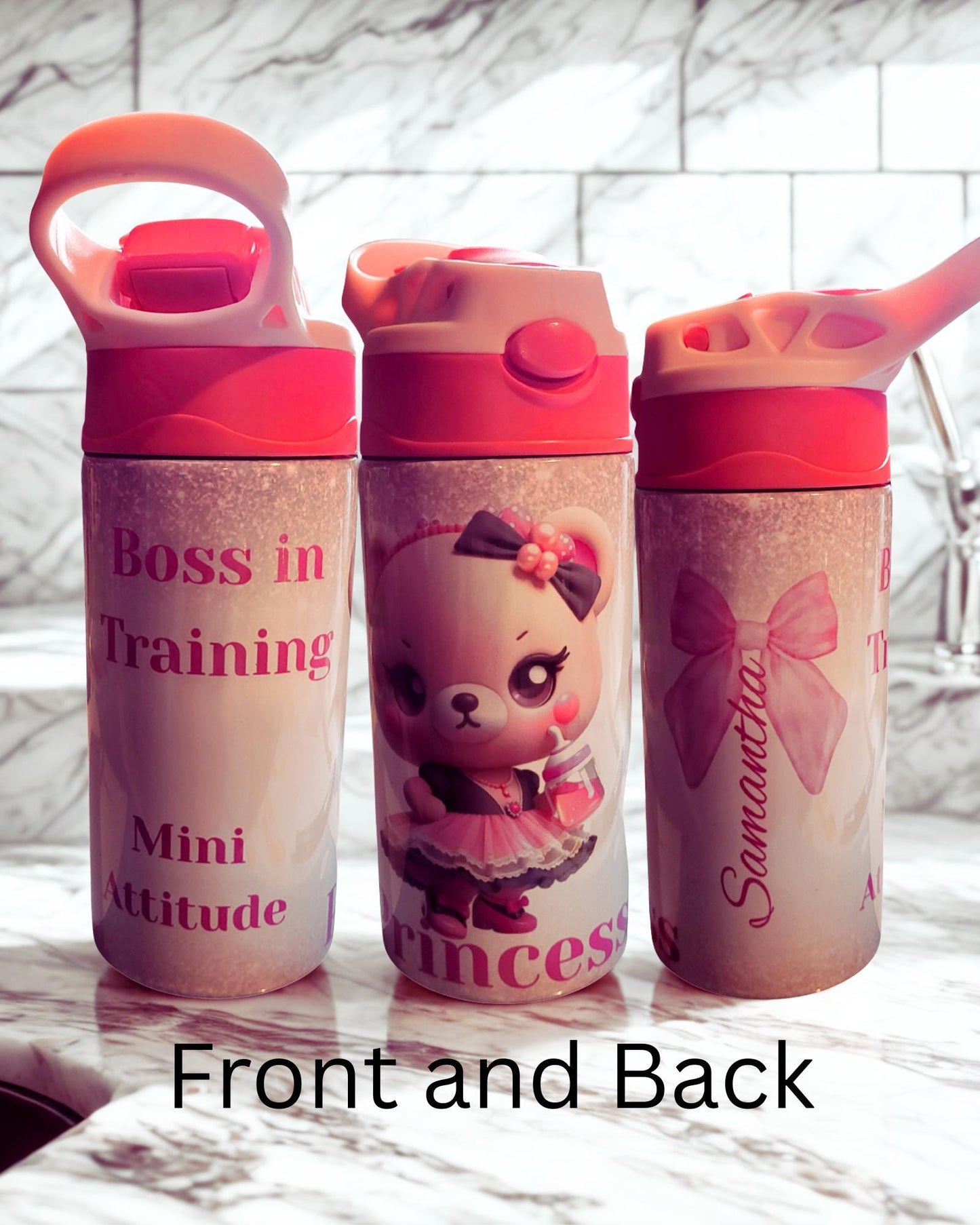 Personalized Mom Water Bottle and daughter sippy: Queen Bear Design - 20 oz Stainless Steel Tumbler and sippy cup