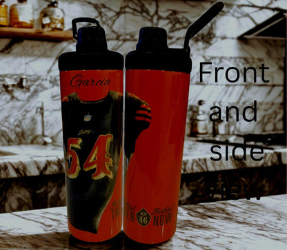 Personalized San Francisco 49ers Football Jersey Water Bottle – Custom Name & Number Design