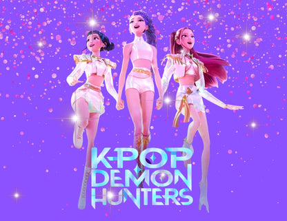 Huntrix/Saja Boys (the rival demon idol group) from Demon Hunter K-Pop Anime LED Glass Frame | 8x10 Light-Up Photo Panel with Wooden Base