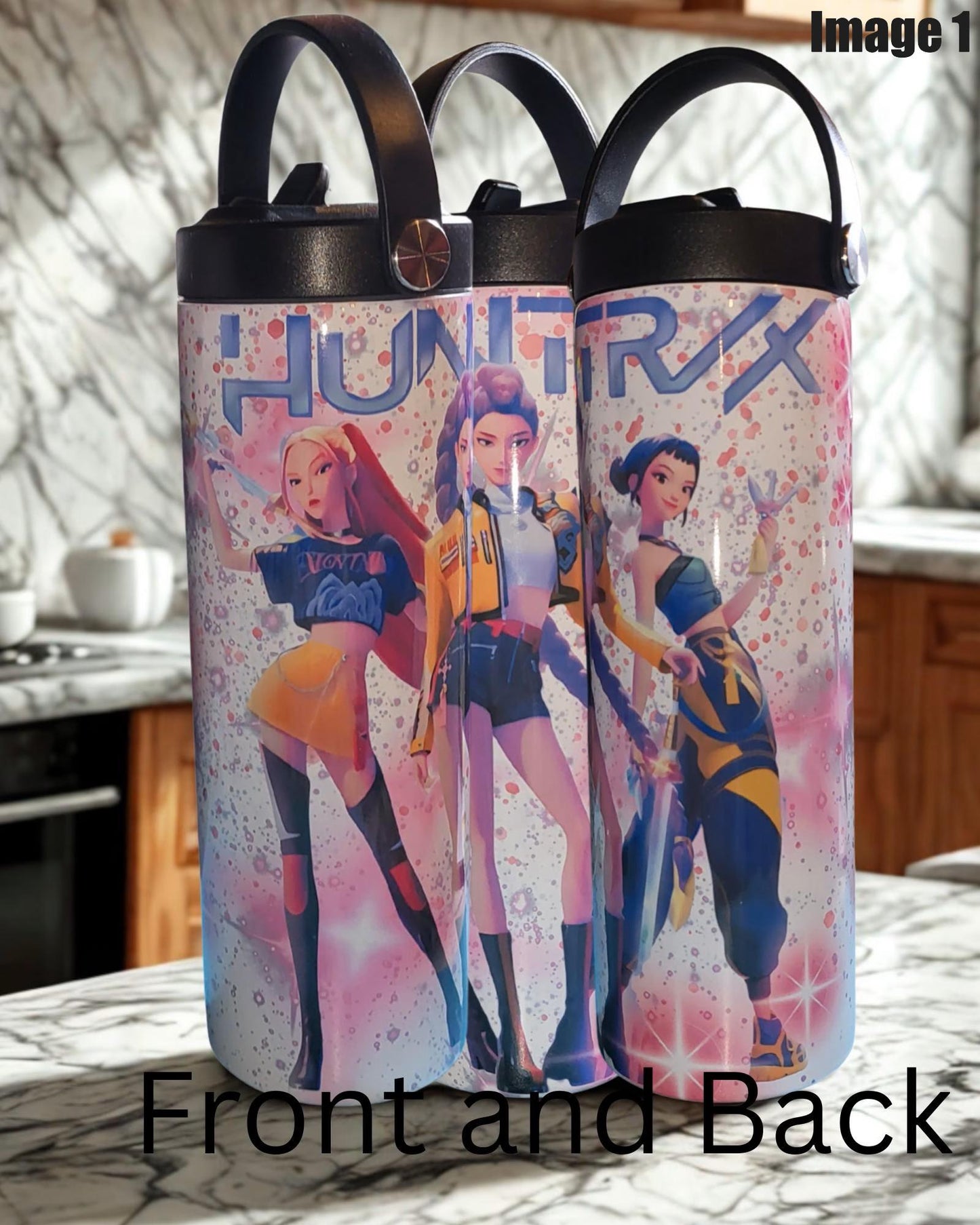 Huntrix Water Bottle – Front and Back Design 20oz or 22oz