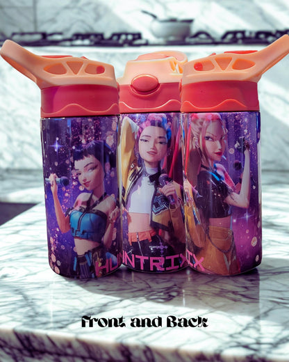 K-Pop Demon Hunter Water Bottle – Leakproof Flip Top Lid – 12 oz BPA-Free Plastic