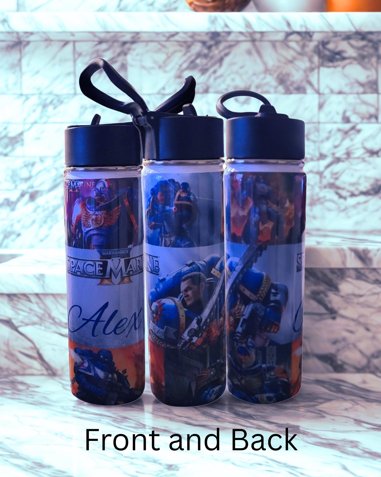 Custom Water Bottle, video game characters– Personalized Stainless Steel Tumbler – Front & Back Full Wrap Design