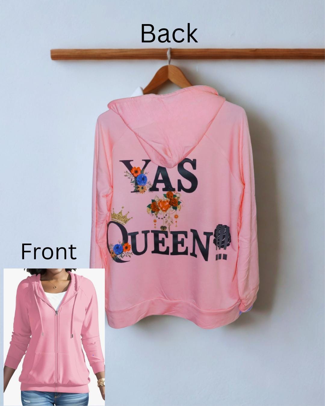 YAS QUEEN Floral Zip-Up Hoodie