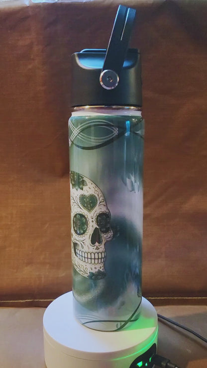 Floral Sugar Skull Tumbler – Aesthetic Skull & Flowers Stainless Steel Water Bottle | Gothic Celestial Drinkware Gift