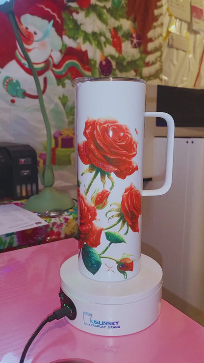 Floral Rose Design | Gift for Her | 20 oz Tumbler with Handle |