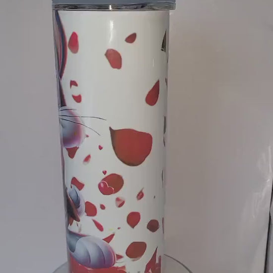 Flirty Tumbler – 20oz Stainless Steel Cup with Roses, Personalized Cartoon Drinkware for Fans