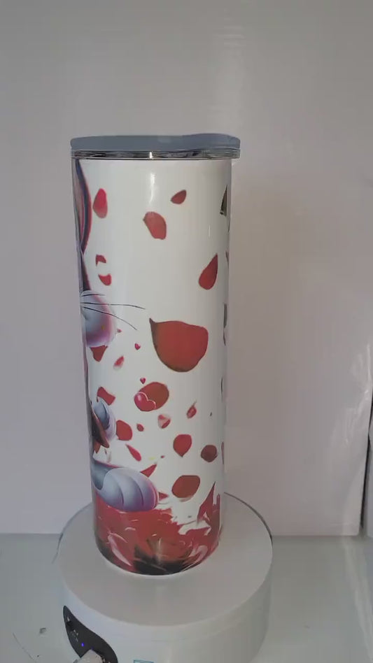 Flirty Tumbler – 20oz Stainless Steel Cup with Roses, Personalized Cartoon Drinkware for Fans