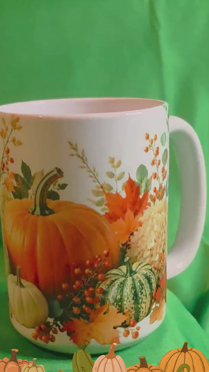 Fall Pumpkin – Autumn Harvest Coffee Cup | Cozy Thanksgiving Mug | Ceramic Mug/ 15 OZ