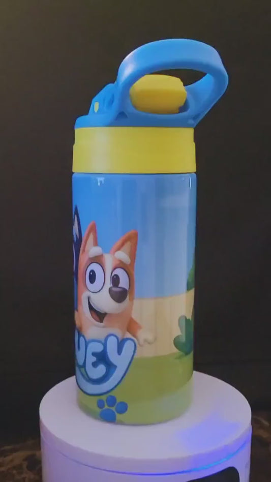 Cartoon Sippy Cup Personalized Kids Water Bottle with Flip Lid – 12 oz Leakproof Bottle