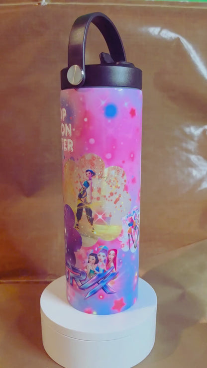 Pop Star Girls Water Bottle – Pink & Purple Sparkle Design