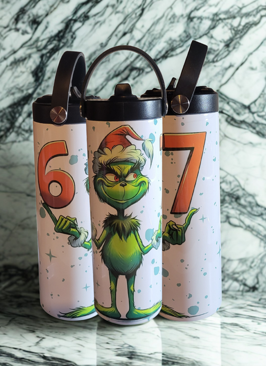 Personalized Holiday Tumbler • Grumpy Christmas Character Cup • Kids Numbered Bottle • 6 & 7 Tumbler • Xmas Gift • Custom Water Bottle