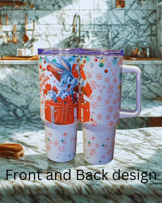 40oz Christmas Tumbler with Handle – Full Front & Back Design