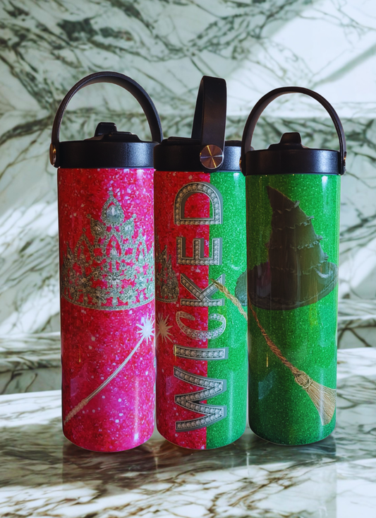 Good & Wicked Witch Glitter Tumbler – Pink & Green Sparkly Magic water bottle